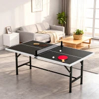 Mini Tavolo da Ping-Pong Pieghevole con Rete 2 Racchette e 3 Palline per Interni ed Esterni 152x76x70 cm Nero
