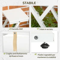 Scaletta Portavasi a 4 Livelli per Interni ed Esterni in MDF e Acciaio, 50.5x24x81 cm, Bianco