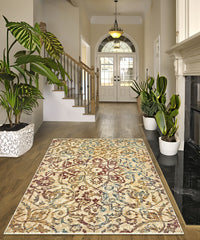 Tappeto KAZAKH 1529 beige e multicolore cm.70x300 stile orientale persiano alta qualità con effetto lucente