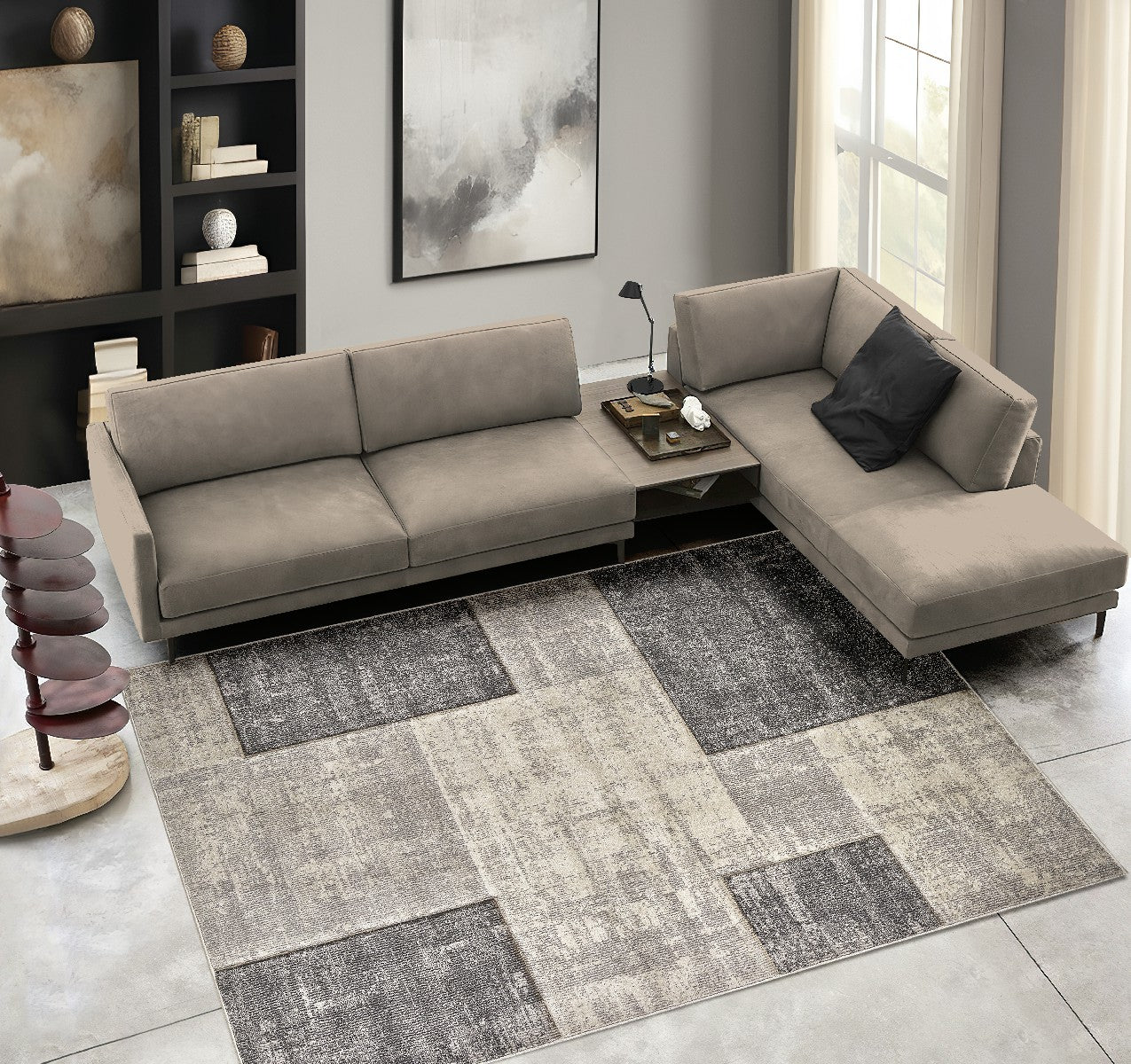 Tappeto FUNNY B3331 grigio moderno disegno intarsiato a quadri cm.120x170