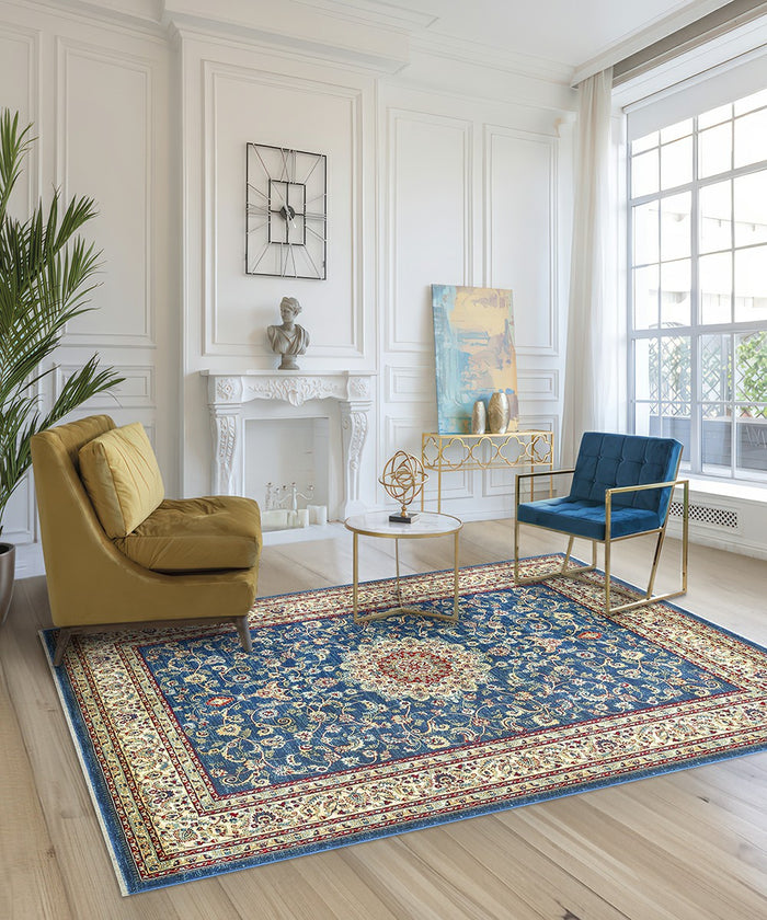 Tappeto KAZAKH 2154 stile orientale persiano blu navy e beige cm.140x200