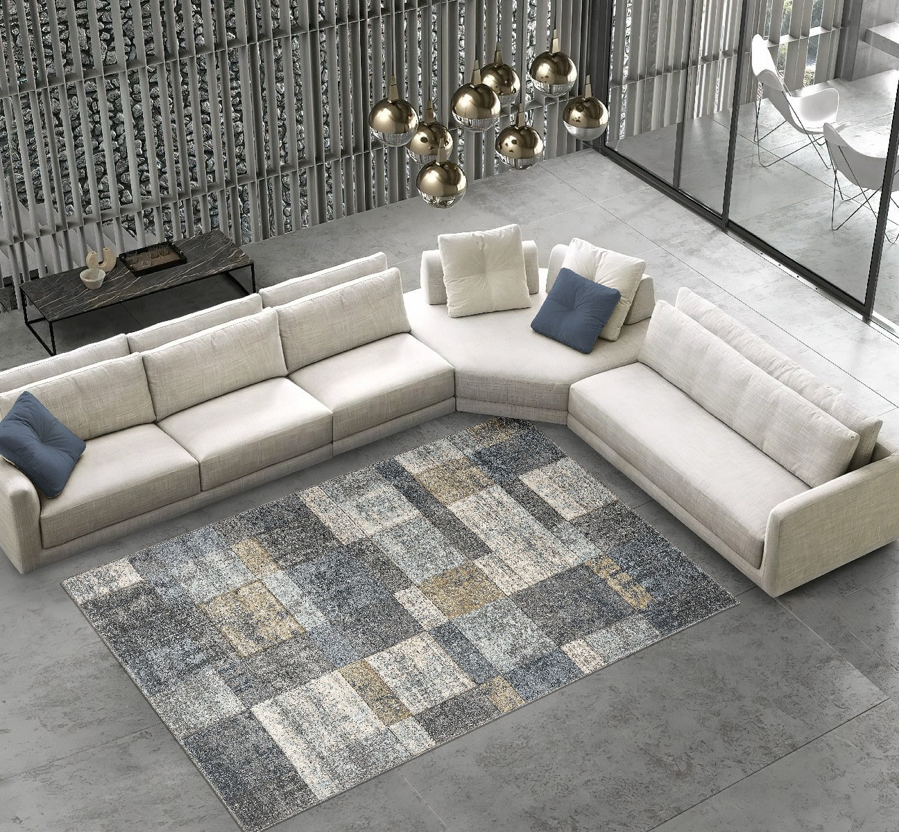 Tappeto FUNNY H8211 grigio blu per arredo stile moderno a quadri cm.120x170