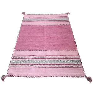 Tappeto ANTIQUE-KILIM rosa tessuto a mano in cotone e ciniglia cm.60x200