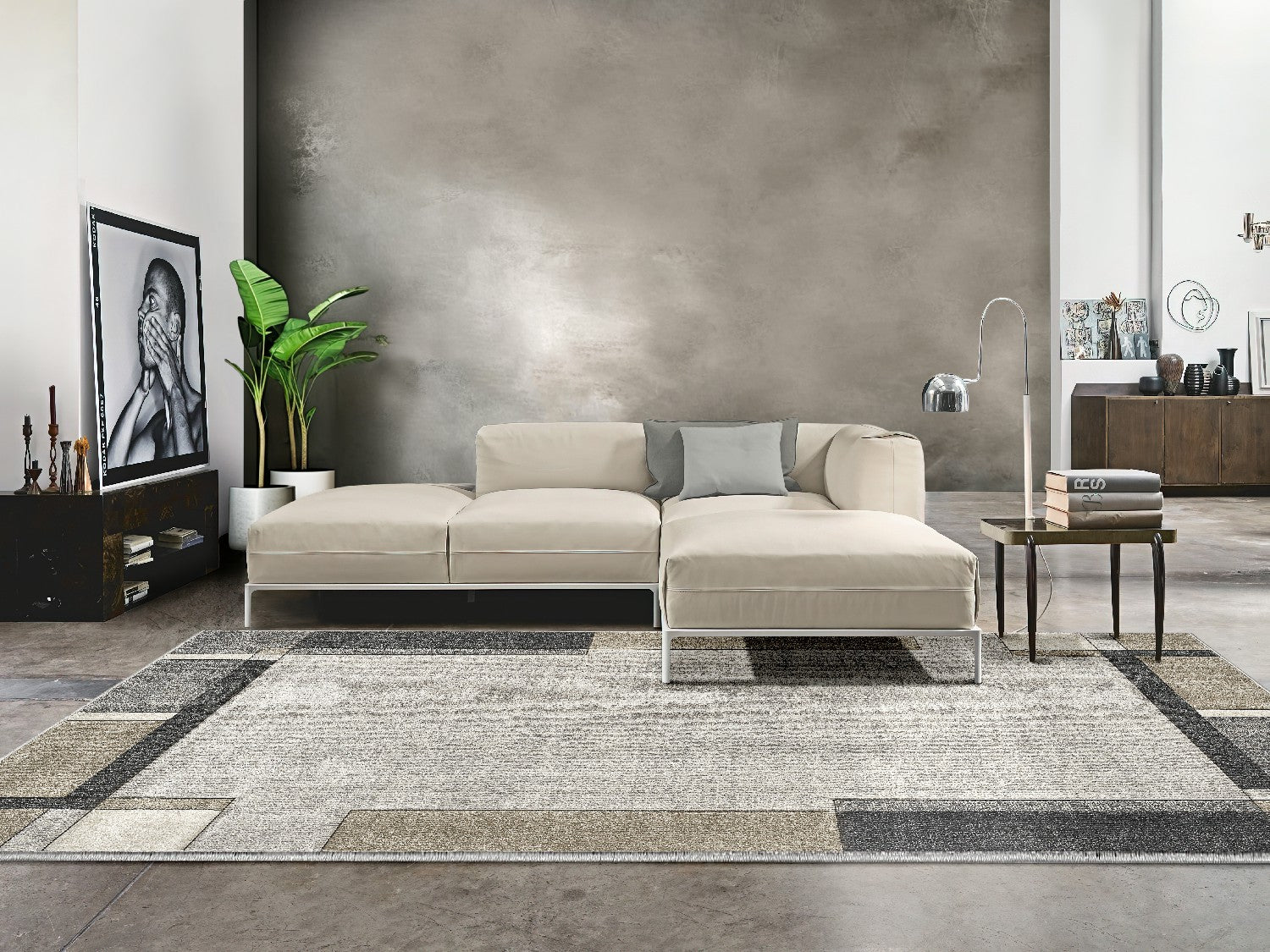 Tappeto FUNNY F8541 grigio beige disegno cornice moderna geometrica cm.240x340