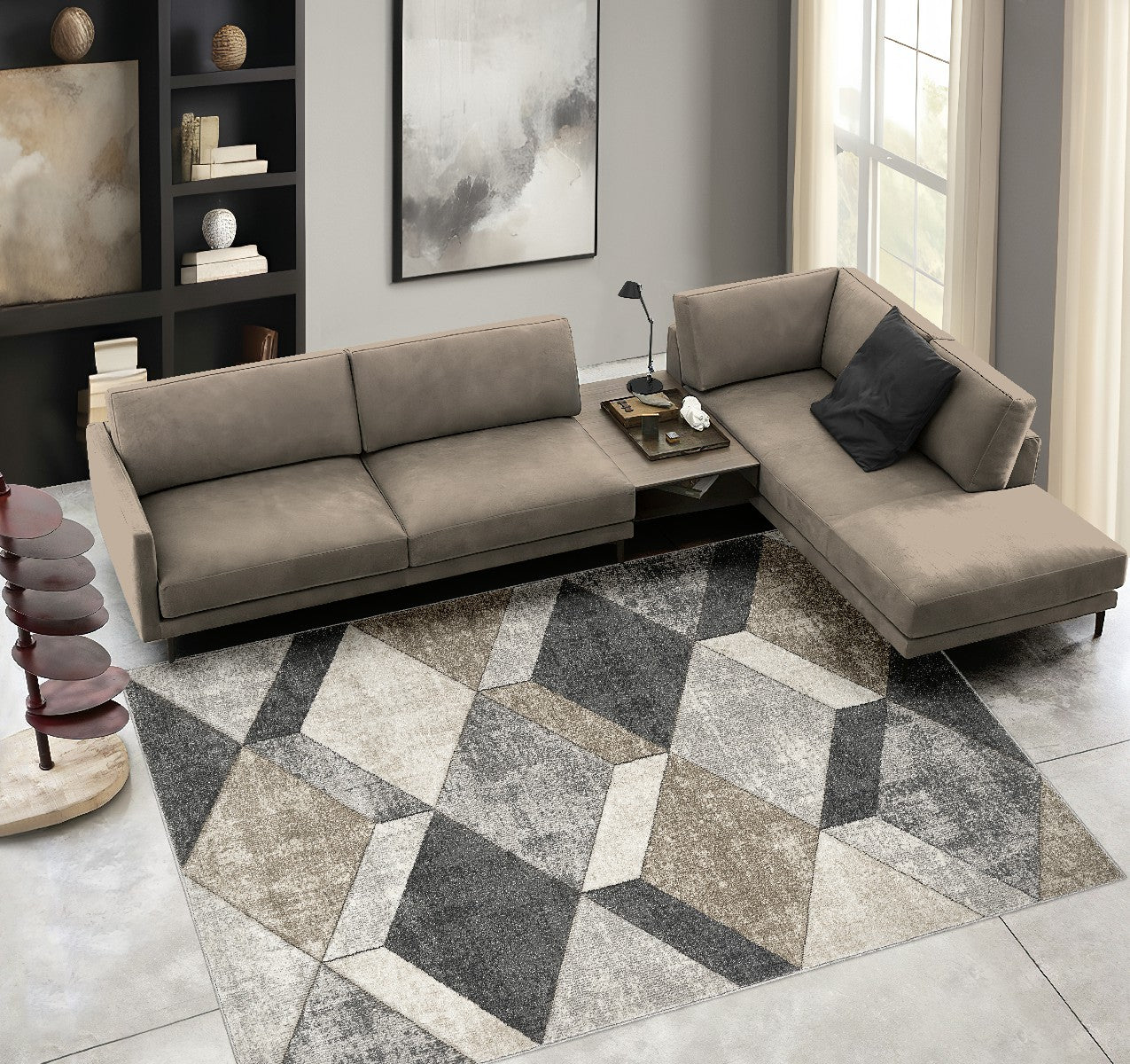 Parure di tappeti FUNNY F8521 grigio beige moderno optical effetto 3D tris scendiletto (1pz cm.80x150 + 2pz cm.60x120)