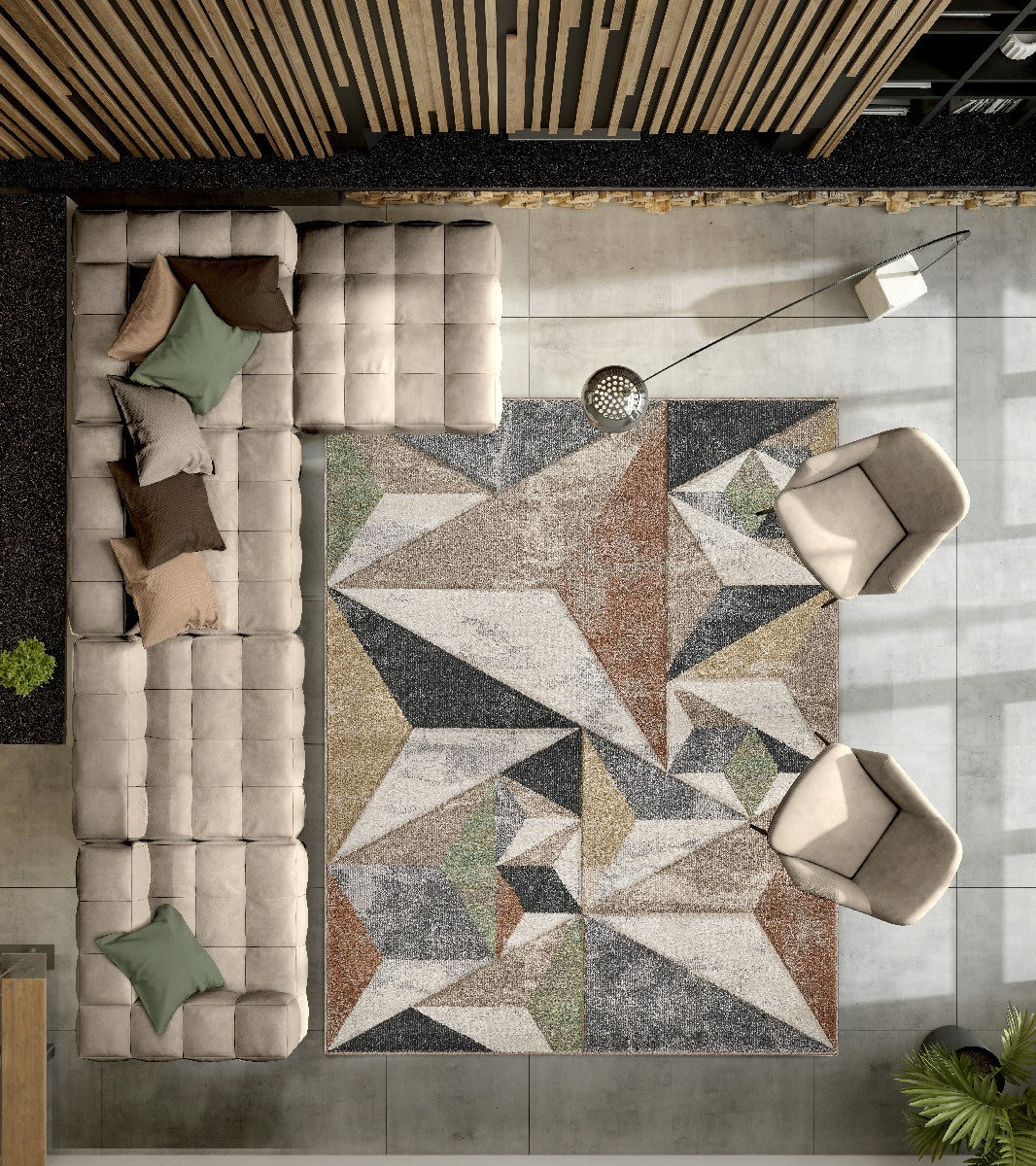 Parure di tappeti FUNNY F8381 grigio beige design contemporaneo optical effetto 3D tris scendiletto (1pz cm.80x150 + 2pz cm.60x120)