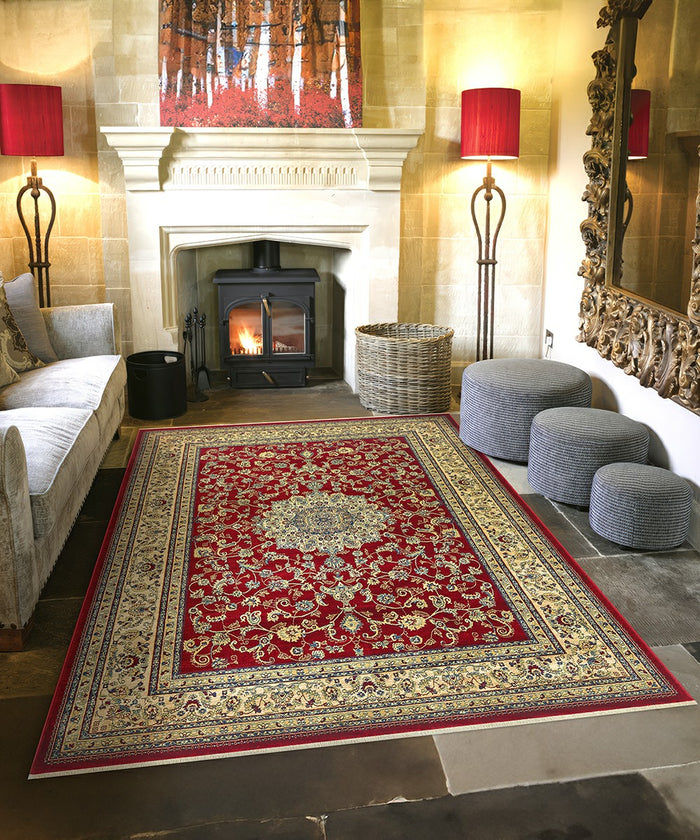 Tappeto KAZAKH 2154 rosso e beige cm.70x300 stile orientale persiano alta qualità con effetto lucente