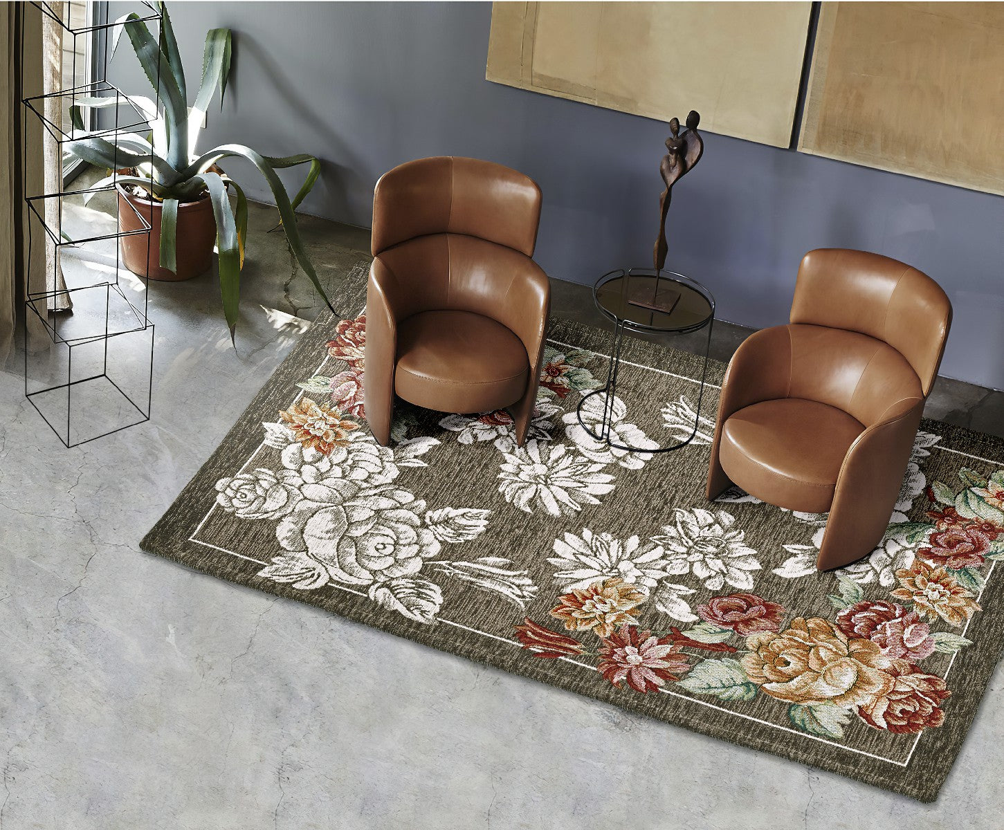 Tappeto floreale BLOOM FANGO disegno moderno con fiori, multiuso lavabile antiscivolo cm.140x200