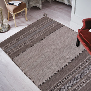 Tappeto ANTIQUE-KILIM beige tessuto a mano in cotone e ciniglia cm.160x230
