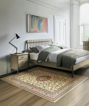 Tappeto KAZAKH 2154 motivo classico orientale colore beige e rosso cm.70x300