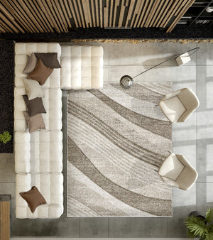 Tappeto FUNNY 87101 beige cm.120x170 pelo morbido motivo a onde moderno