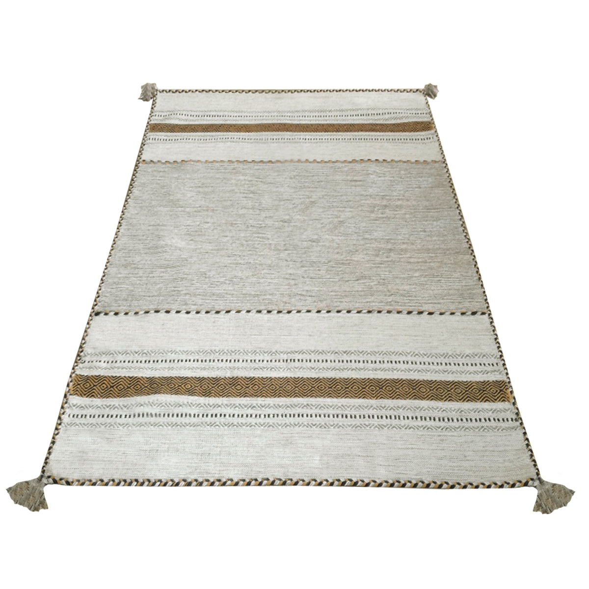 Tappeto ANTIQUE-KILIM giallo ocra tessuto a mano in cotone e ciniglia cm.60x240