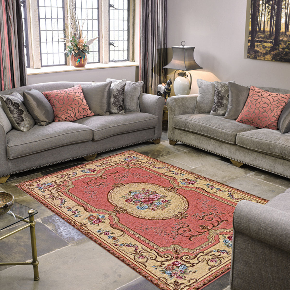 Coppia Tappeti AUBUSSON ROSA in ciniglia multiuso lavabili antiscivolo cm.55x90 (Set 2 pezzi)