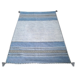 Tappeto ANTIQUE-KILIM azzurro tessuto a mano in cotone e ciniglia cm.70x140