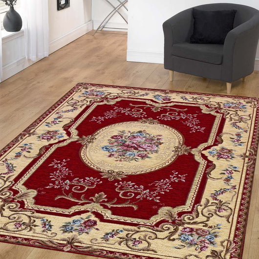 Coppia Tappeti AUBUSSON ROSSO in ciniglia multiuso lavabili antiscivolo cm.65x110 (Set 2 pezzi)