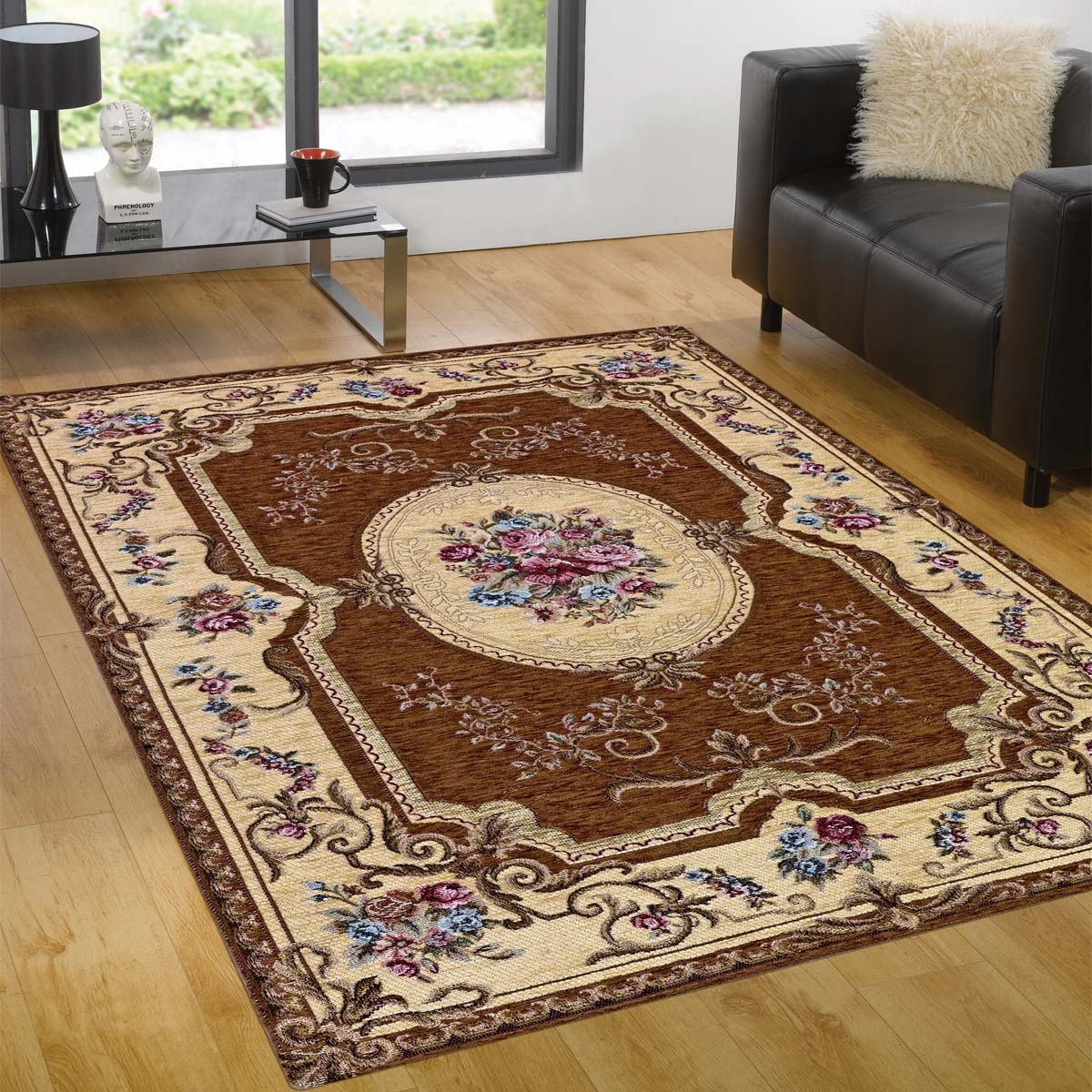 Tappeto AUBUSSON MARRONE in ciniglia multiuso lavabile antiscivolo cm.200x280