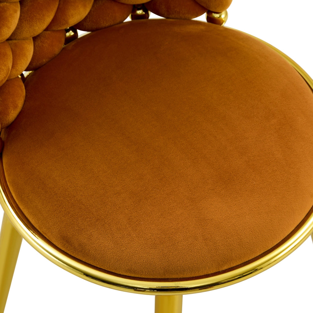 Sedie da pranzo in velluto arancione con gambe oro