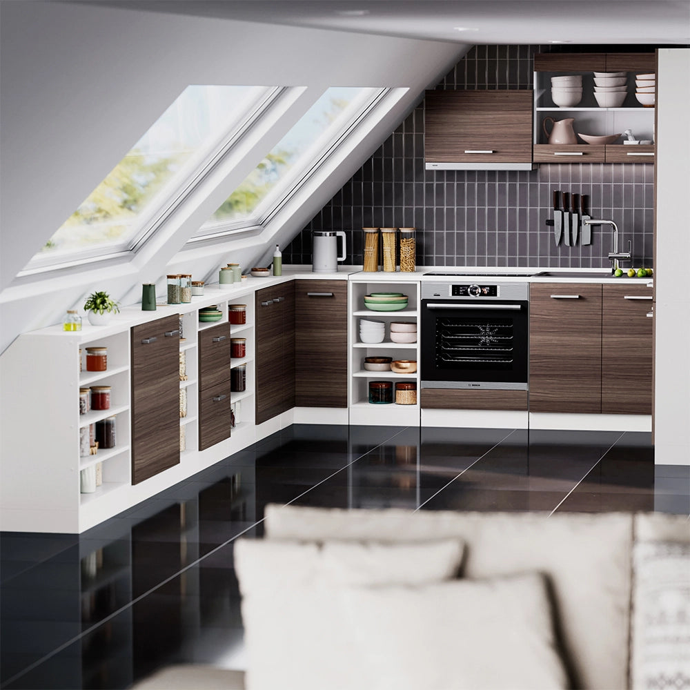 Mobile cucina sottotetto R-Line Grigio nobile/Bianco 60 cm con 2 porte, carcassa 60 cm profondità Vicco