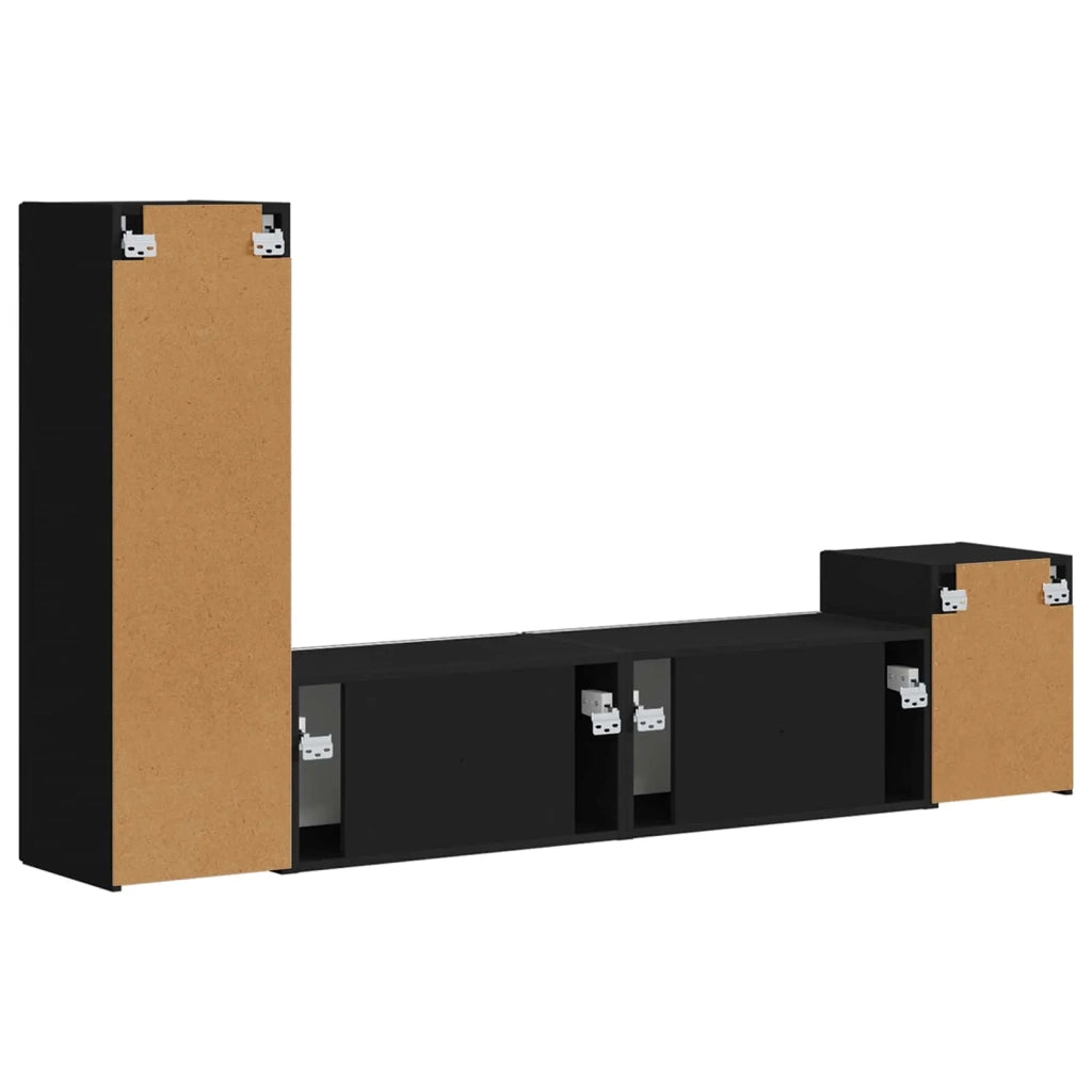 Set mobile TV Montaggio a parete 4 pcs Nero Legno multistrato