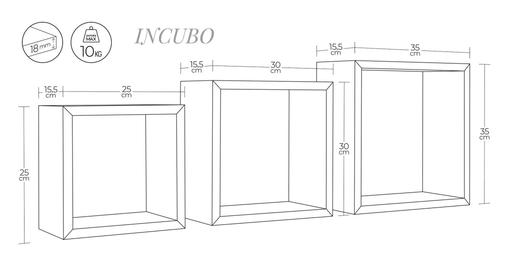 Set 3 Mensole da Parete Cubo in Fibra di Legno Incubo Verde Acqua Marina