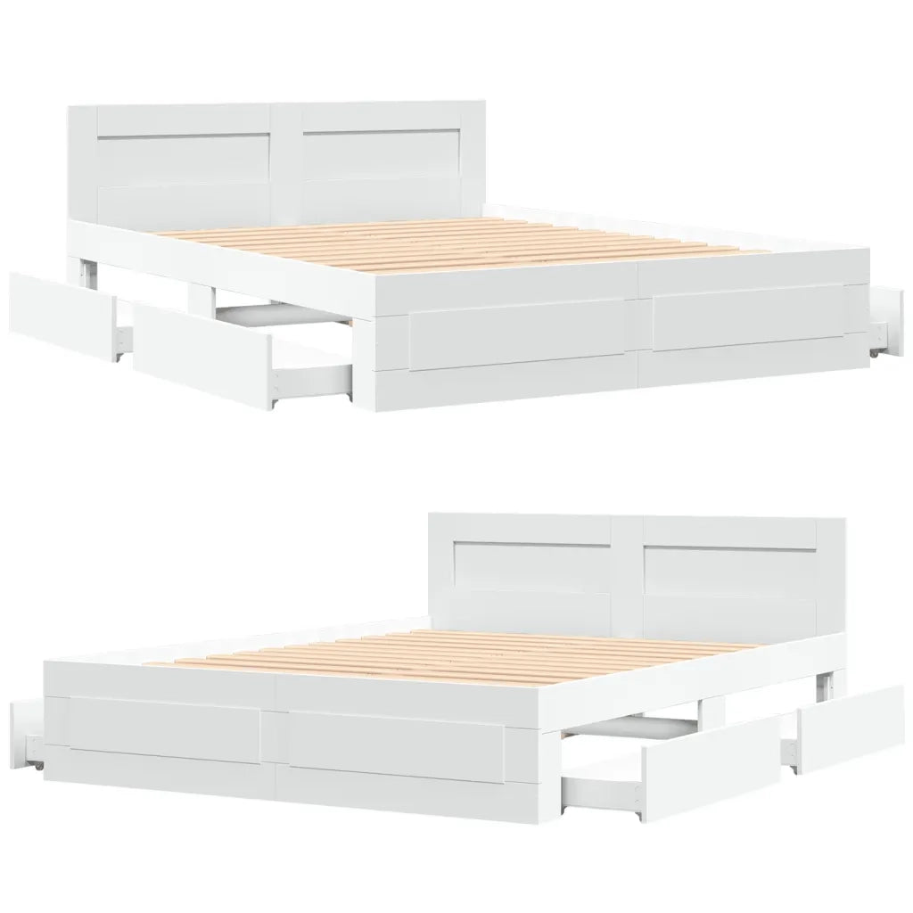 Letto matrimoniale | Letto per adulti | Giroletto con Testiera Bianco 150x200 cm in Legno Multistrato