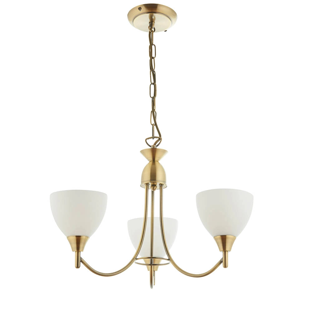 Lampadario classico ottone anticato opale 3xE14 Alton Endon