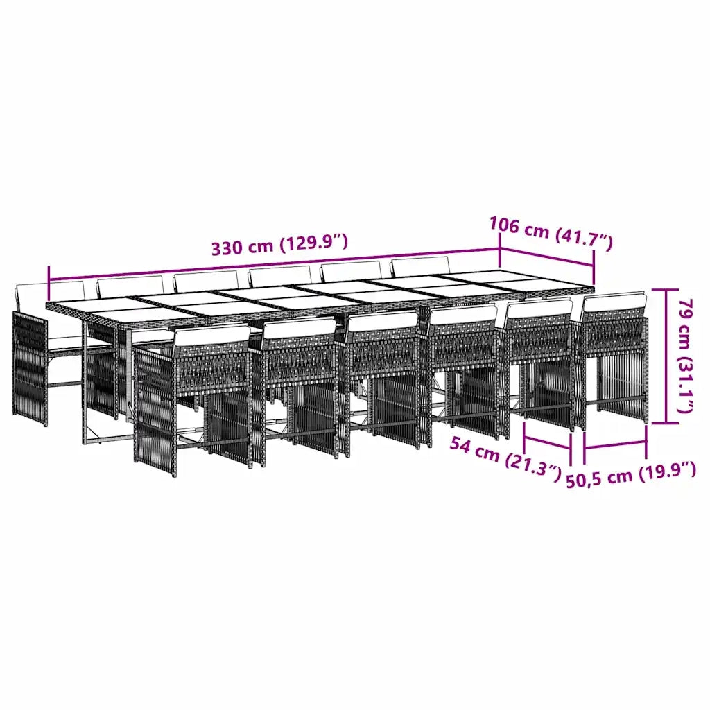 Set da Pranzo da Giardino 13pz con Cuscini Marrone Polyrattan