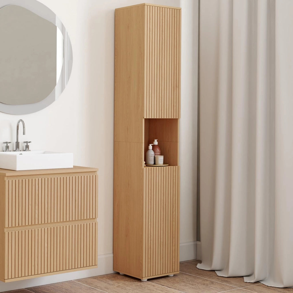 Mobiletto da bagno VICTOR a 2 ante e 1 nicchia con effetto dogato