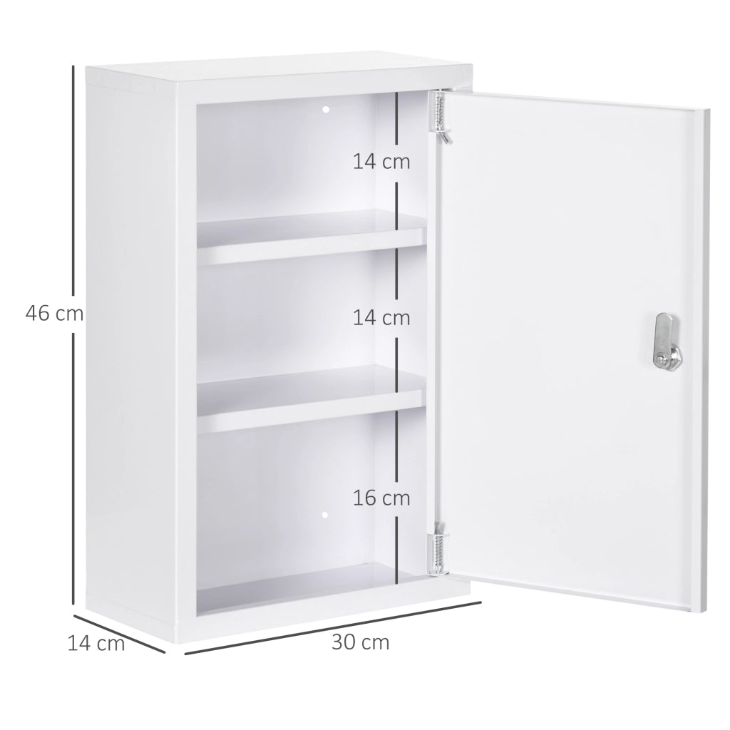 ARMADIETTO MEDICINALE Chiudibile 30 x 14 x 46 cm in Acciaio Bianco con 3 Ripiani