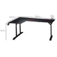 Scrivania Angolare per Gaming e Ufficio con Gancio per Cuffie e Porta Tazza, 168x109x78cm, Nero
