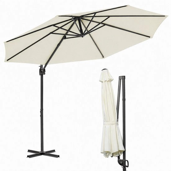 Parasole da Ombrello Beige 300 cm - Impermeabile - Altezza Regolabile - Pieghevole e Rotativo - Protezione UV50+