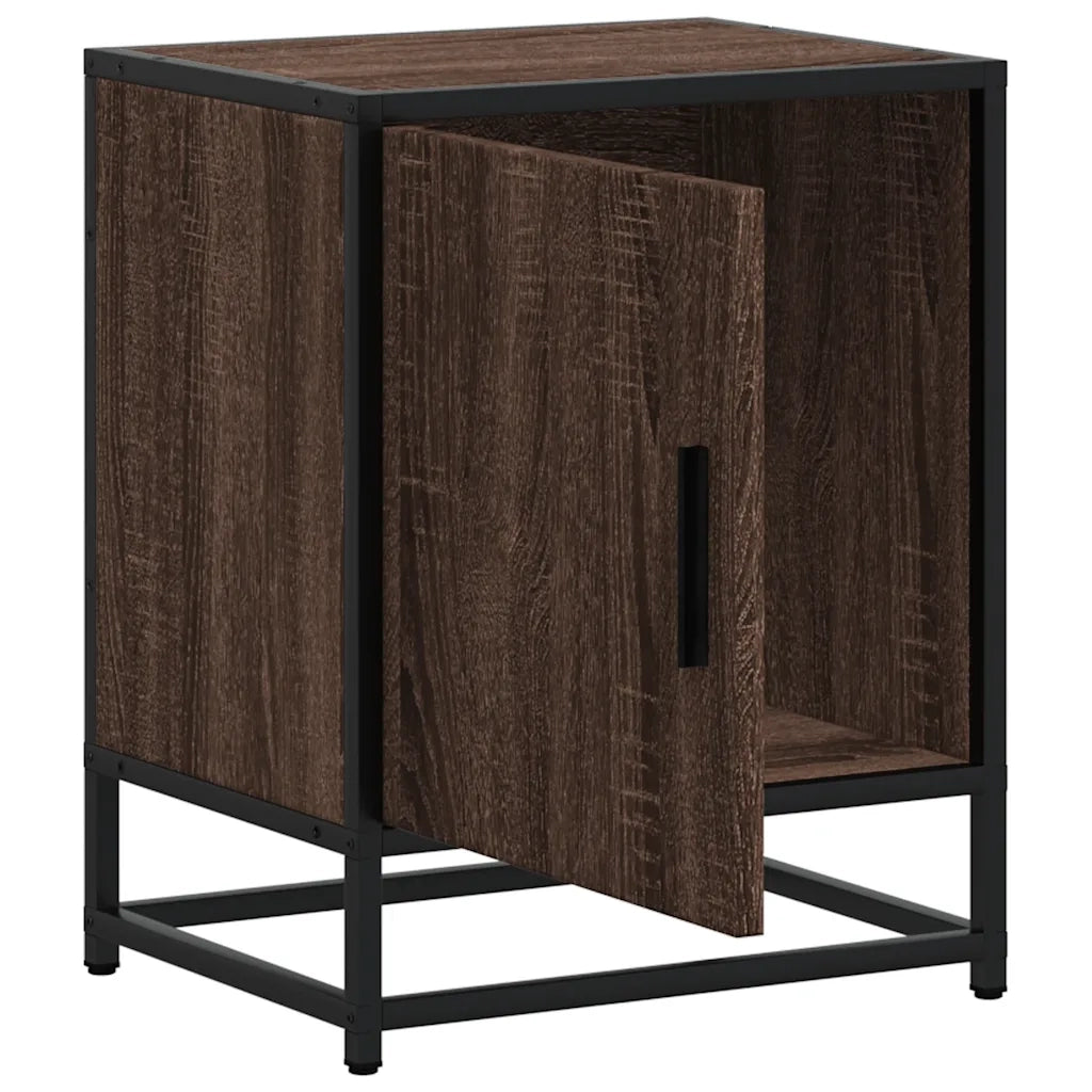 Comodini Rovere Marrone 2 pz Legno Multistrato e Metallo