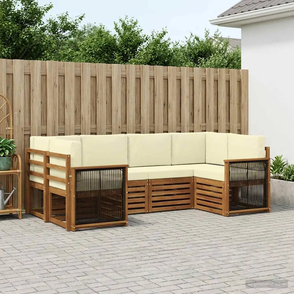 Set divano sezionale con cuscino 5 pcs Naturale e Crema 3384771