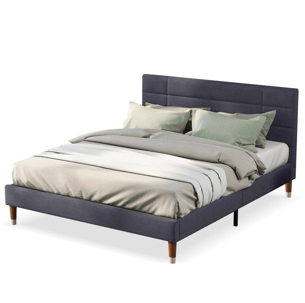 Letto imbottito 140x200 cm con testiera e rete a doghe, grigio