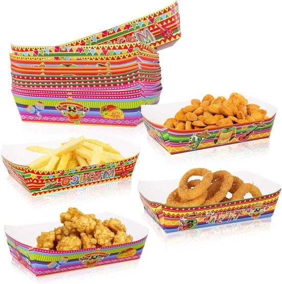 Piatti per cibo in carta - 50 pezzi - Piatti di servizio per snack - Fogli di servizio per cibo messicano - Piatti da festa - Contenitori per cibo - Piatti da festa per cibo - Fornitori per festa - Decorazione per festa - Piatti da un uso