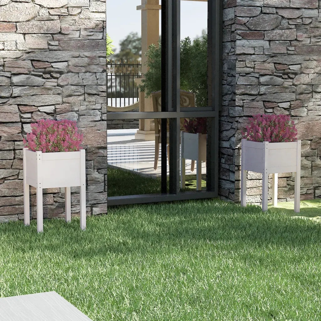 2 pz Fioriere | Cassetta per fiori | Vaso da Giardino Bianche 40x40x70 cm in Legno di Pino