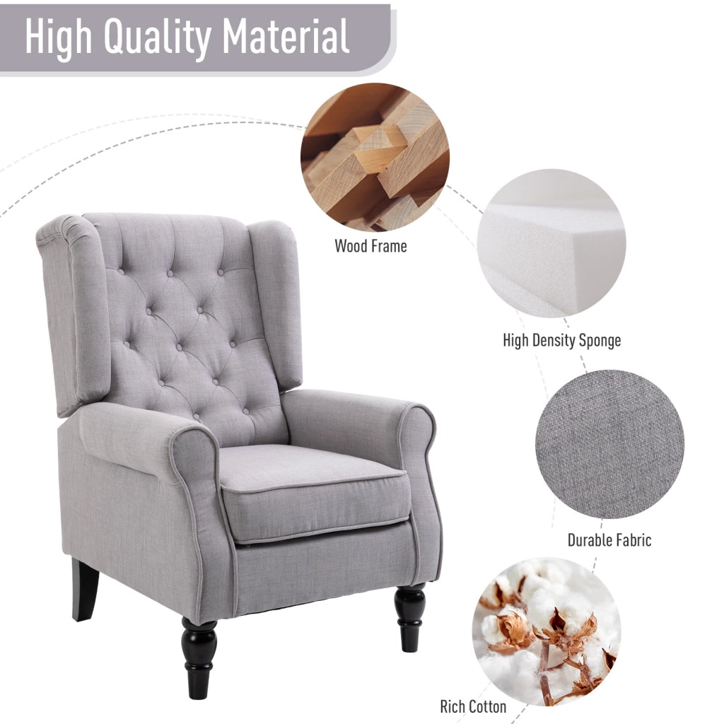 EasyComfort Poltrona Grigia in Stile Francese con Ampia Seduta, Gambe rivestite in Legno e Cuscini Sfoderabili