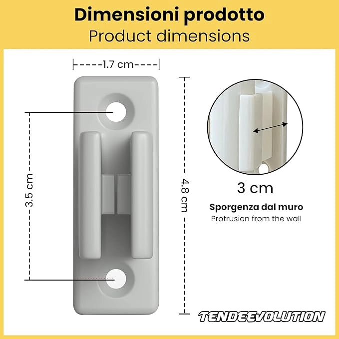 Ferma Asta in Plastica Nero per Tende da Sole - Supporto per Ancoraggio a Muro