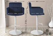 Set di 2 sgabelli da bar Los Angeles in velluto blu,bianco