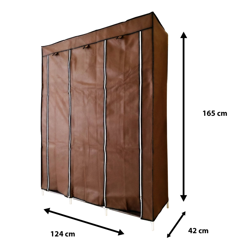 Armadio Vestiario In Tessuto Con Ante Con Cerniera E Tasche Laterali Nyana Home Misure 170x127x45cm Marrone