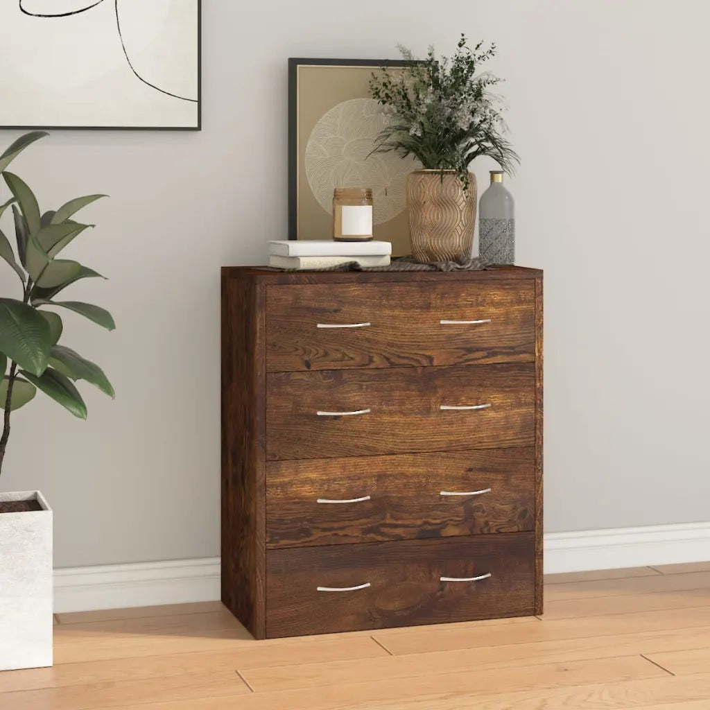 Credenza | Madia | Buffet da pranzo | Armadio da pranzo con 4 Cassetti 60x30,5x71 cm Rovere fumo