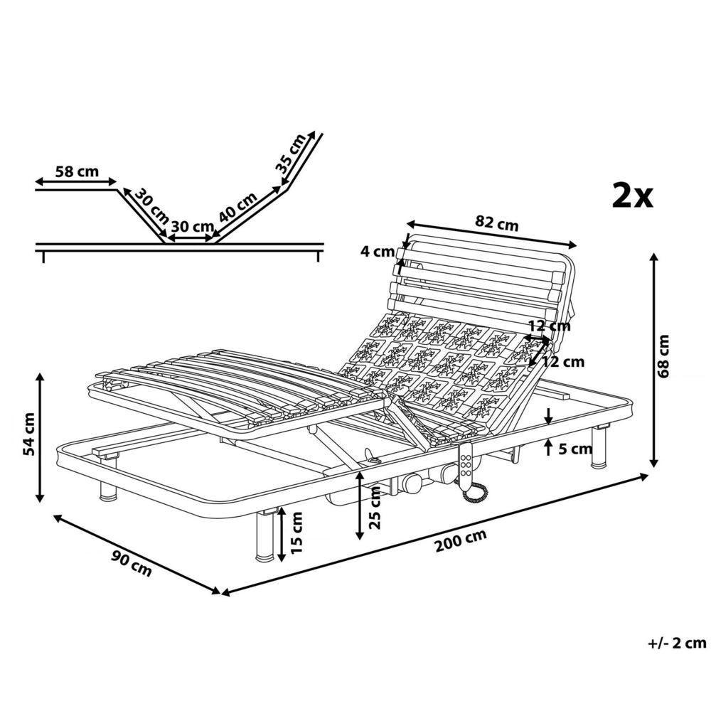 Set di 2 basi per letti singoli da 90 x 200 con doghe in legno massello regolabili elettriche con struttura in metallo