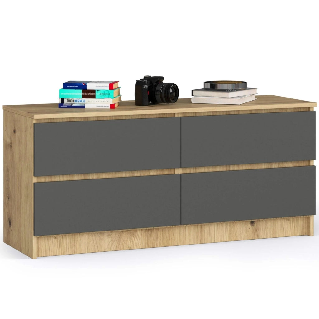 Cassettiera AKORD K120 Quercia Artisan 120 cm 4 cassetti inserto frontale Grigio Grafite 120x40x55 cm