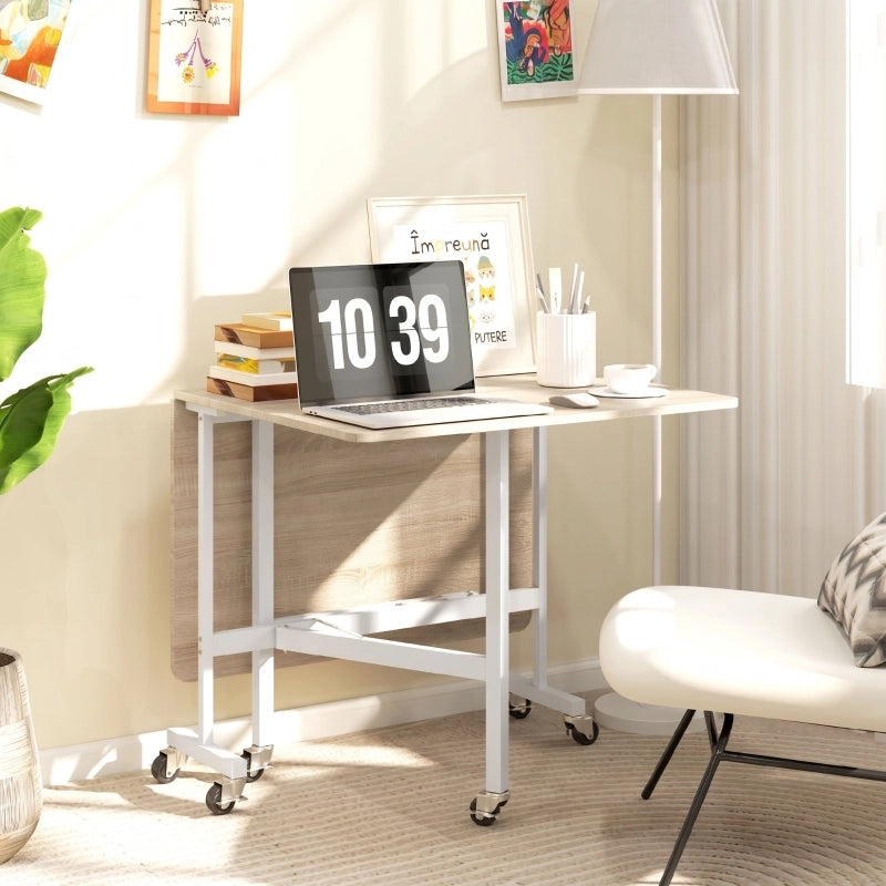 Tavolo da pranzo allungabile per 6 persone con 6 ruote e freni, design minimalista, in legno ingegnerizzato, rovere