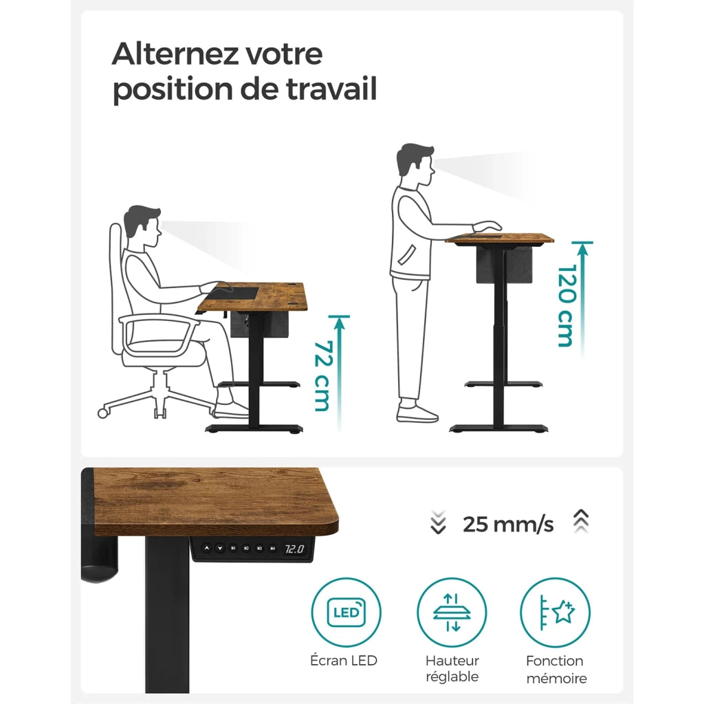 Scrivania elettrica sit-stand 60 x 120 x (72-120) cm tavolo regolabile in altezza con funzione memory 4 impostazioni di altezza tasca portaoggetti struttura in acciaio piano del tavolo bianco spesso 2_0004546