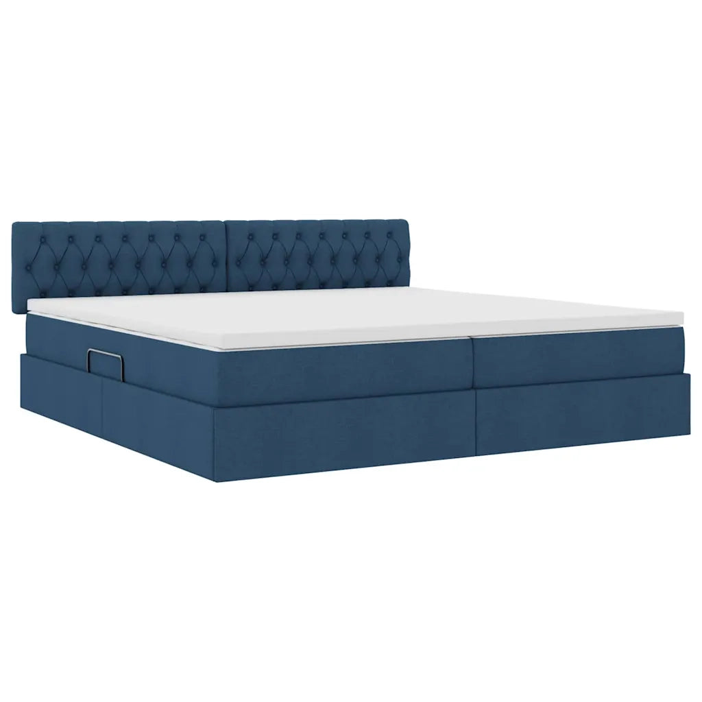 Letto con contenitore e materasso con testiera Blu 200 x 200 cm