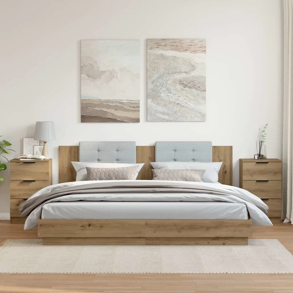 Set di 2 Comodini | Armadio da Notte | Mobiletto da notte Rovere Artigianale 40x36x65cm in Legno Multistrato