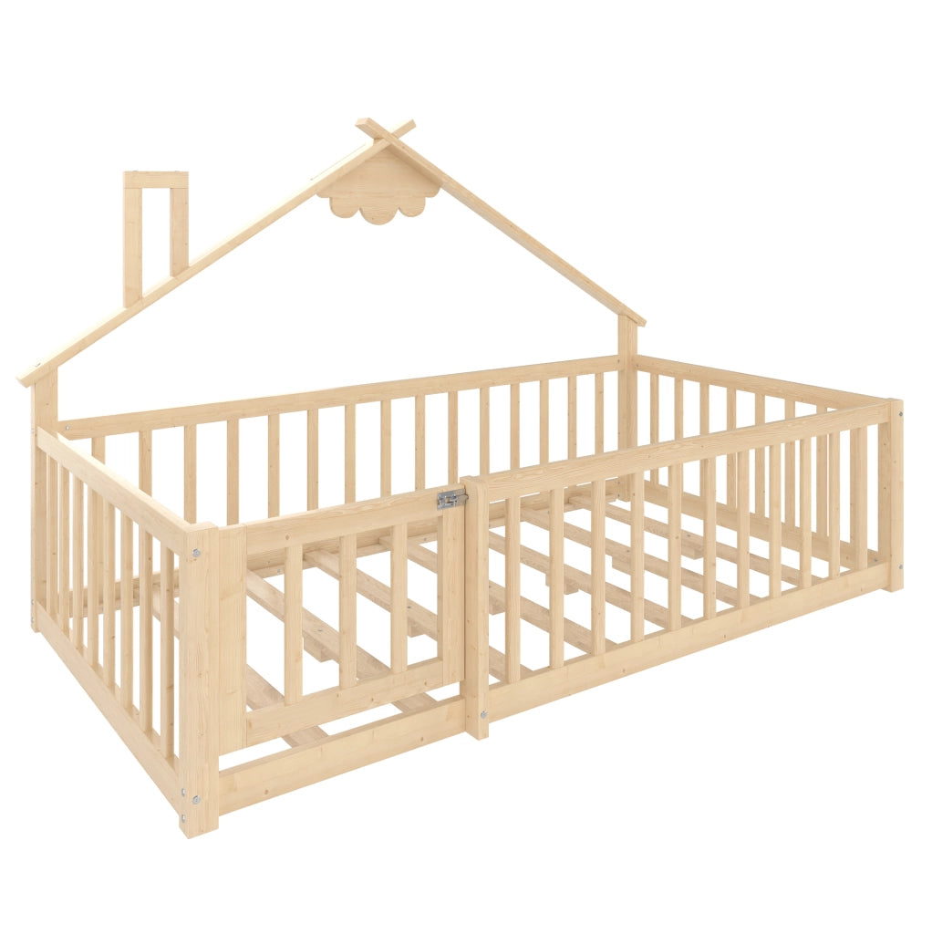Letto per bambini 90x190 cm; casetta con sponde e chiusura; pino e MDF; colore naturale (Senza materasso)