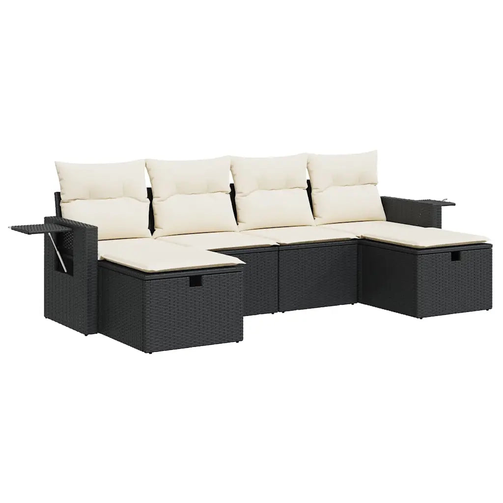 vidaXL Set Divano da Giardino 6 pz con Cuscini Nero in Polyrattan