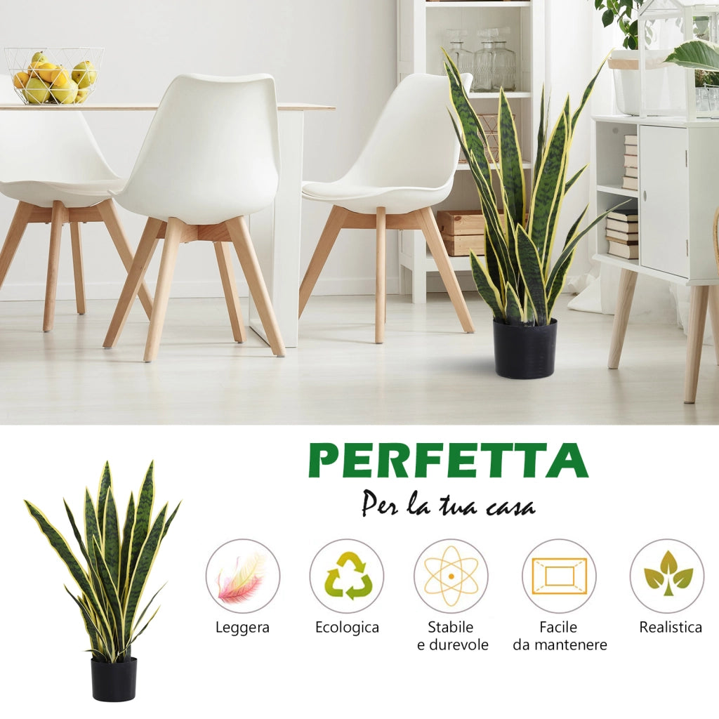 EasyComfort Sanseveria Artificiale Pianta Finta Realistica con Vaso, Ø15cm x 80cm, Verde e Giallo